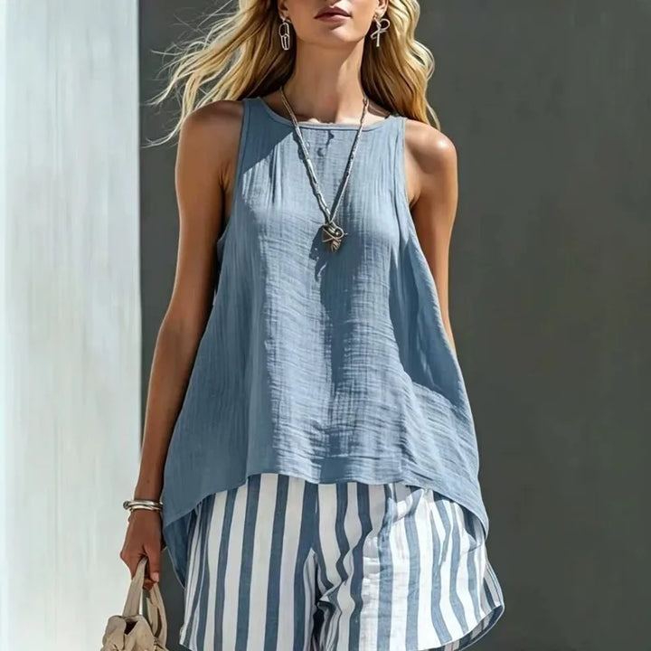 Duvall Sleeveless Tank And Striped Shorts Set