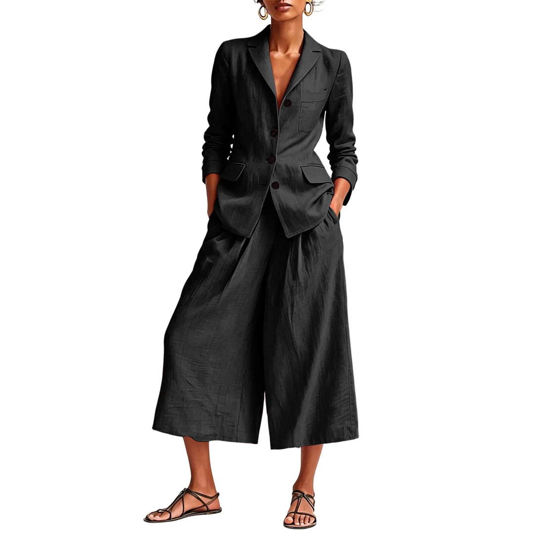 Daphne Linen Blazer and Wide Leg Capri Set