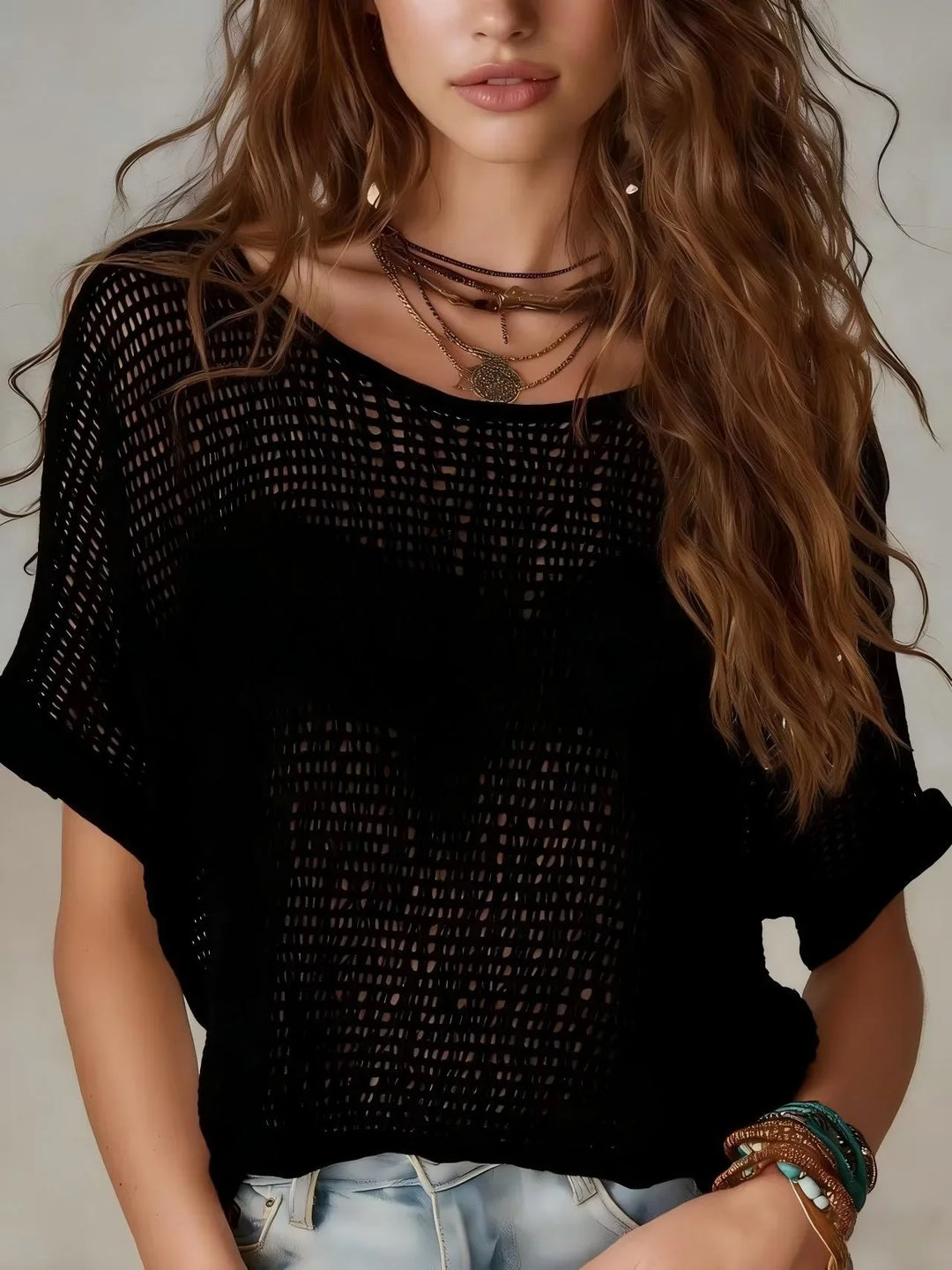 Avelise Breathable Short Sleeve Crochet Top