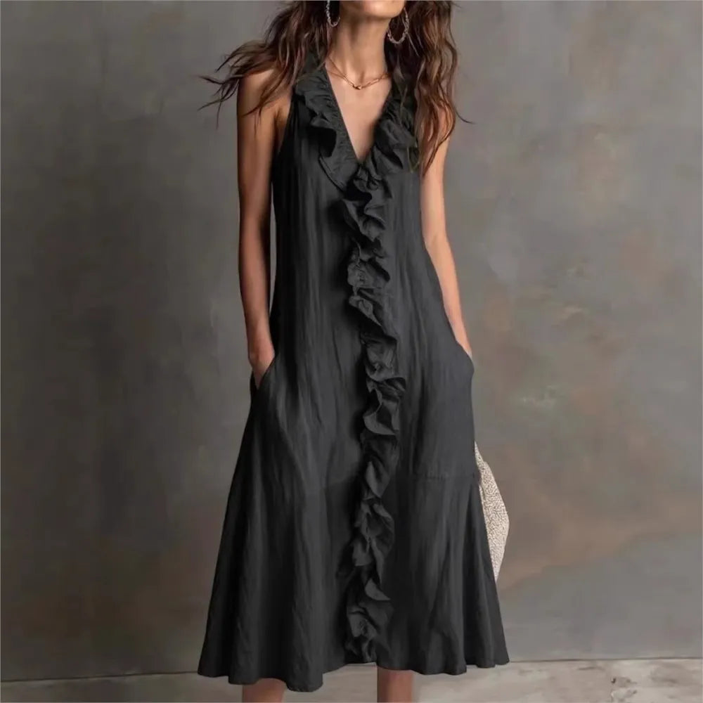 Evelyn Ruffle Hem Midi Dress