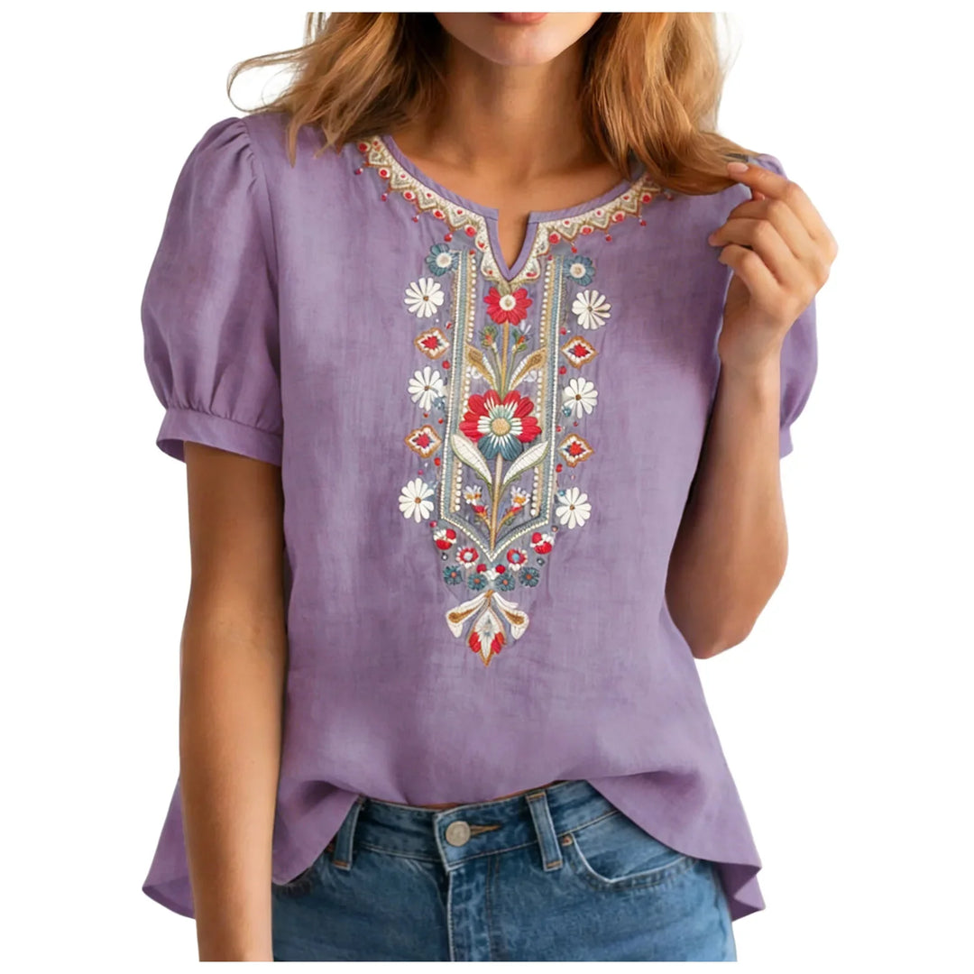 Amira Embroidered Linen Blouse