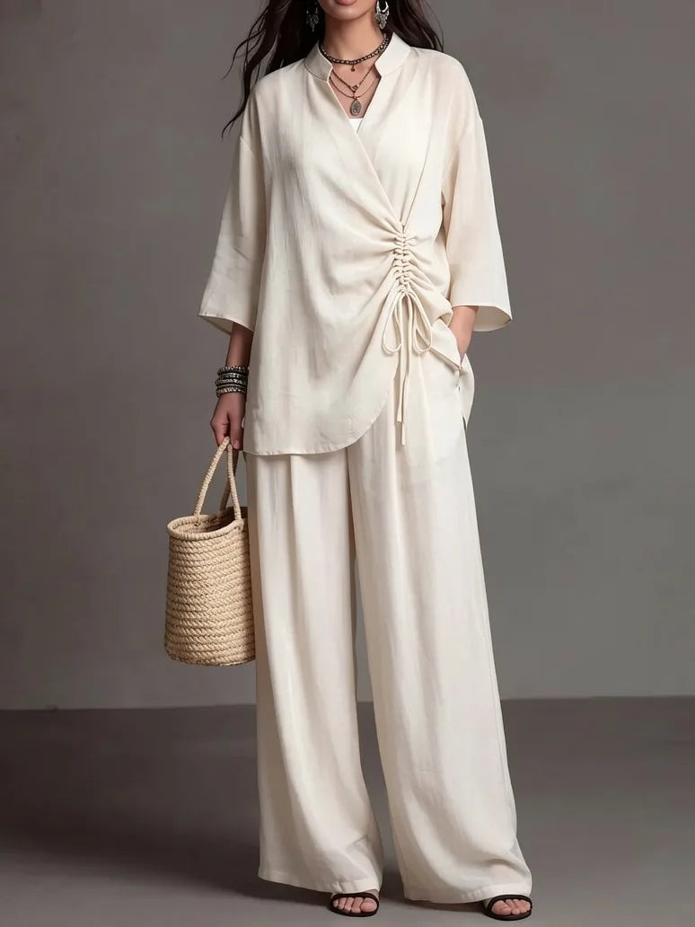 Madina Drawstring Wide Leg Trouser Set