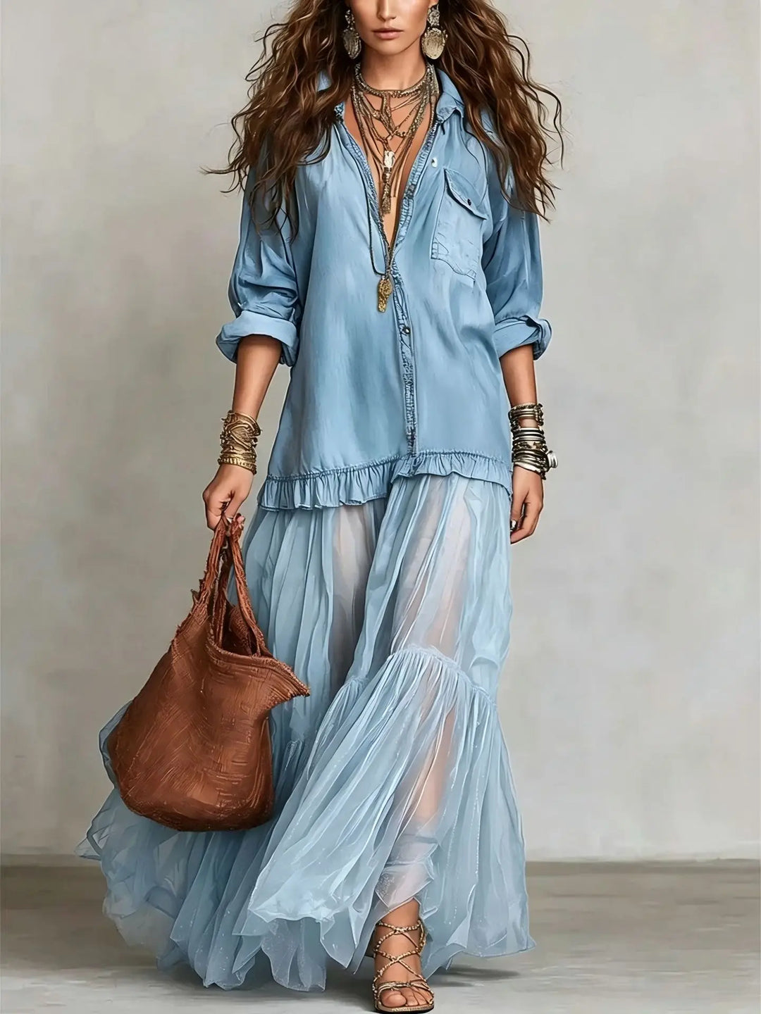 Carla Flowy Denim Maxi Dress