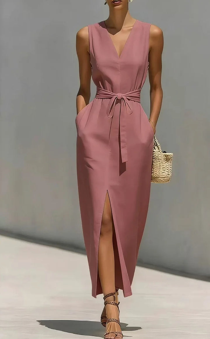 Thalia Front Tie V Neck Maxi Dress