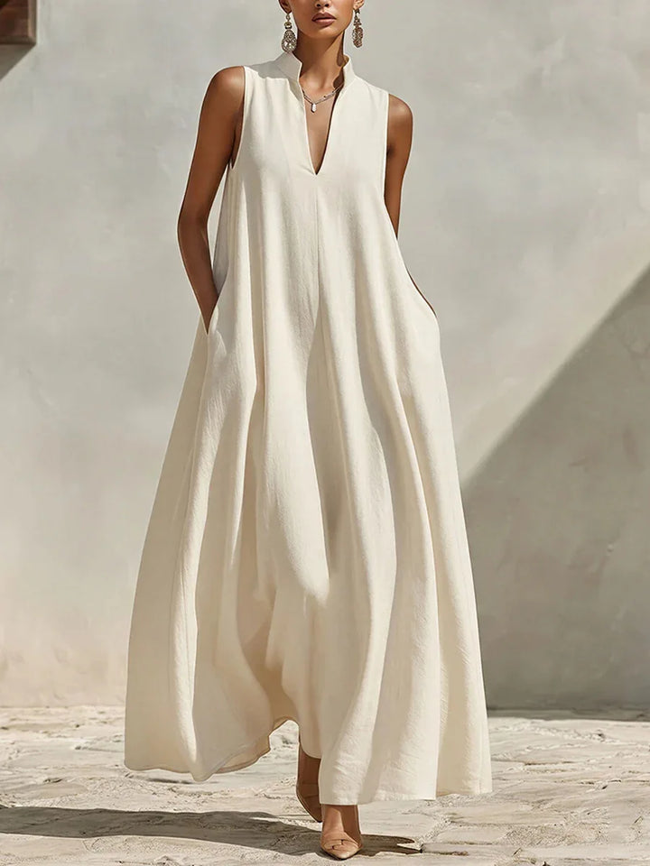 Cassara Linen V-Neck Pocket Maxi Dress