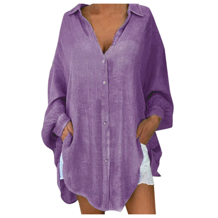 Cara Button Front Tunic Blouse