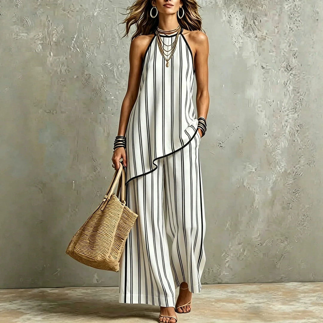 Lenora Striped Sleeveless Linen Wide Leg Jumpsuit