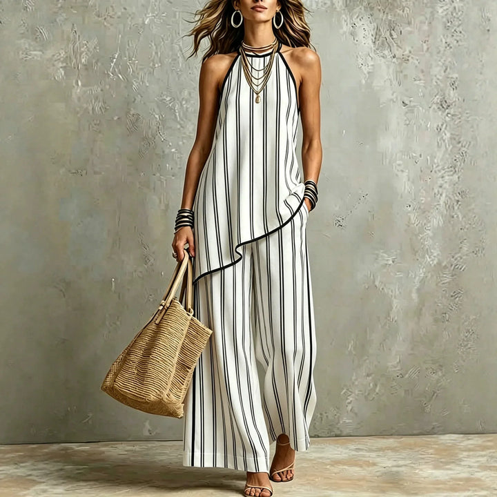 Lenora Striped Sleeveless Linen Wide Leg Jumpsuit