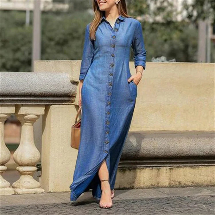 Queen Denim Maxi Shirt Dress