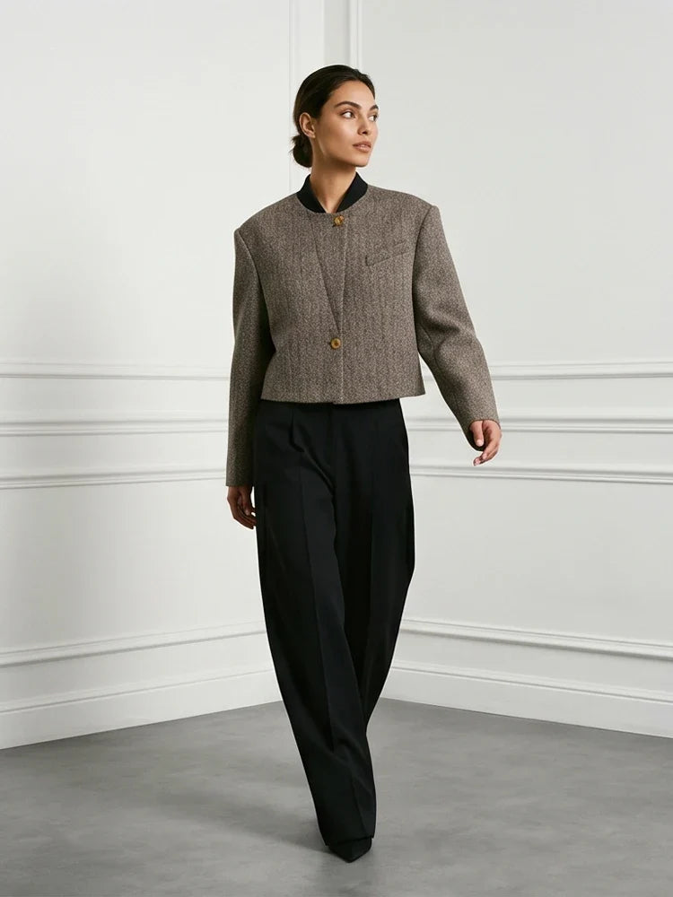 Olympia Herringbone Collarless Jacket