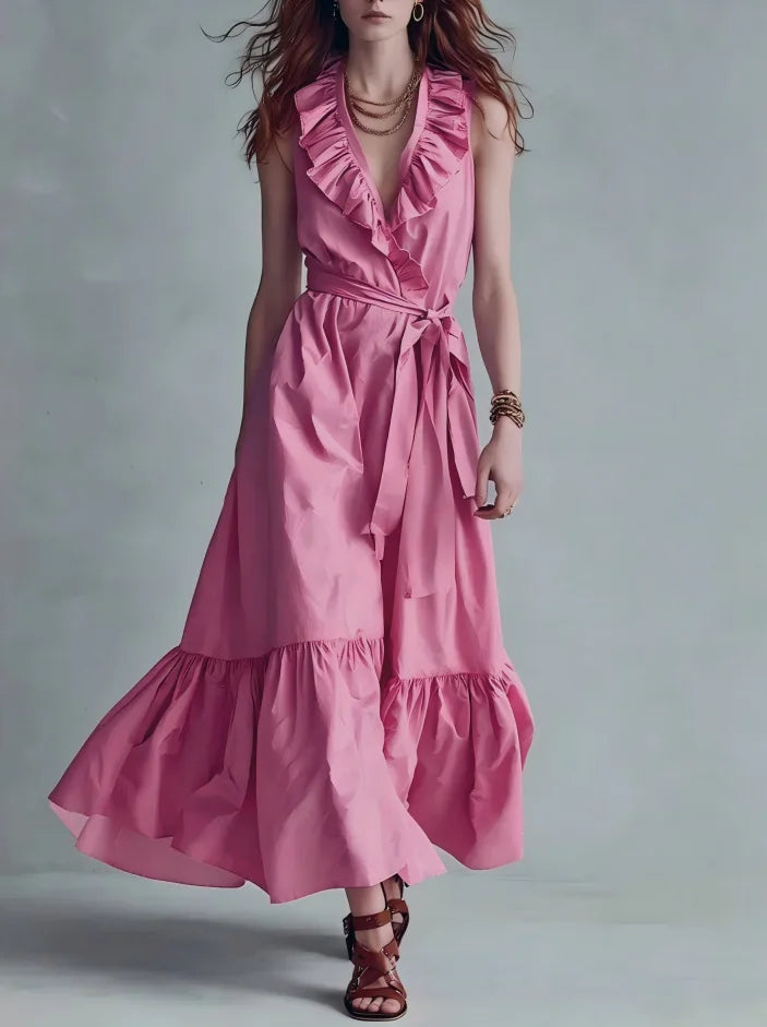 Ronara Flowy Ruffle Hem Maxi Dress