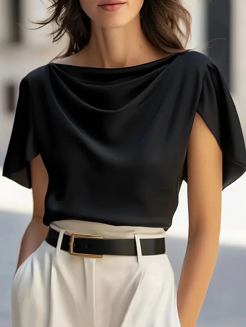 Sabria Draped Cowl Neck Blouse