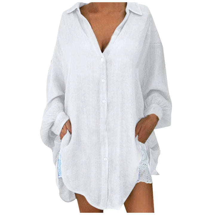 Cara Button Front Tunic Blouse