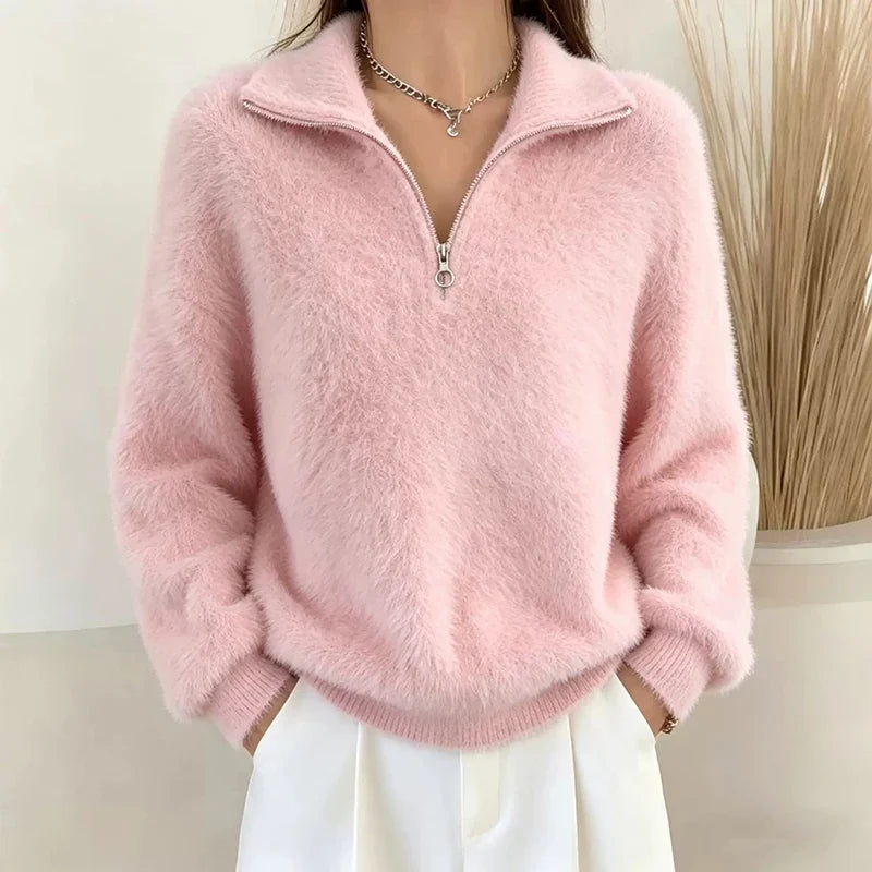 Eulalie Half Zip Fuzzy Pullover