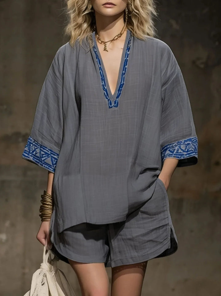 Brielle Boho Linen Shorts Set