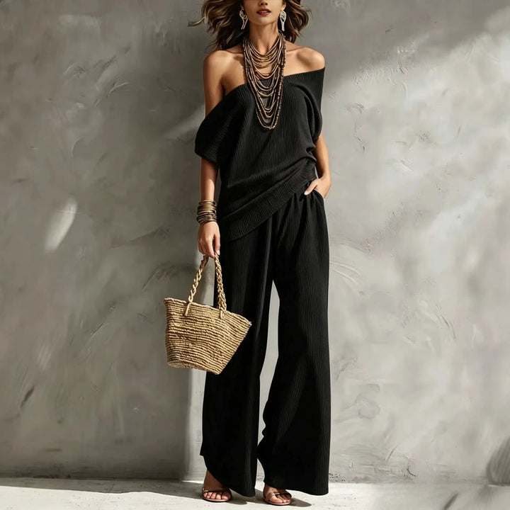 Meliora Off Shoulder Wide Leg Jumpsuit Set