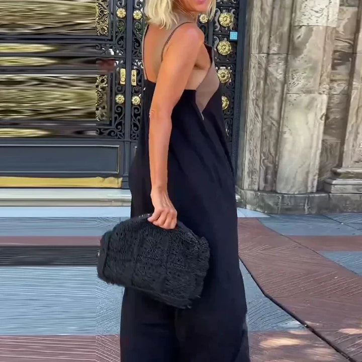 Adelina Contrast Halter Backless Maxi Dress