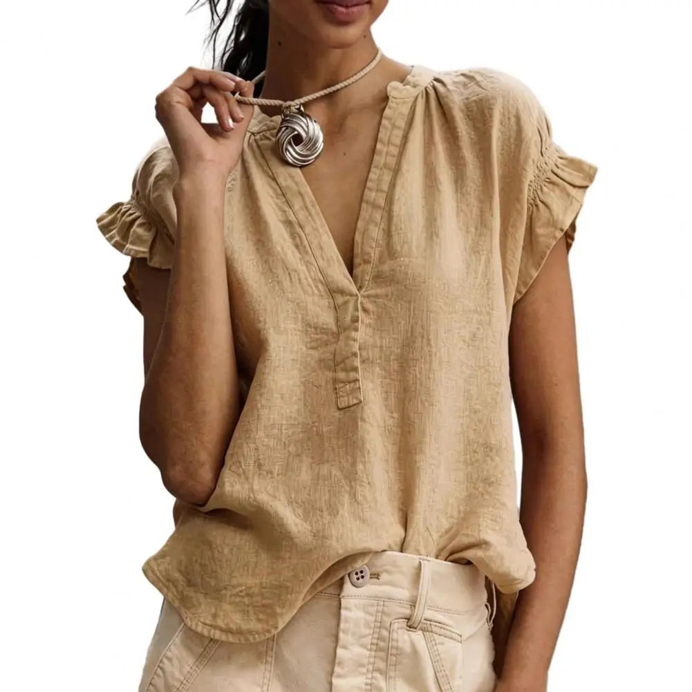 Bianca Relaxed V Neck Ruffled Blouse