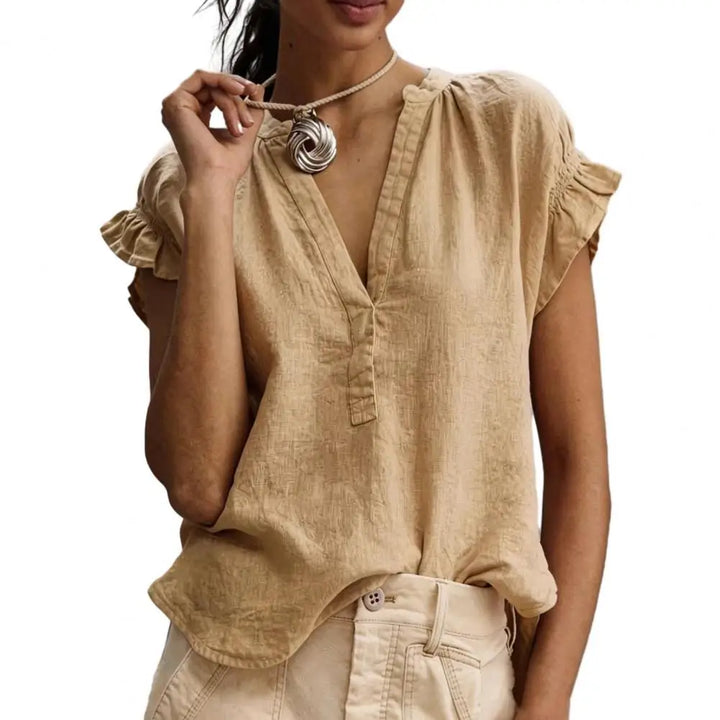 Bianca Relaxed V Neck Ruffled Blouse
