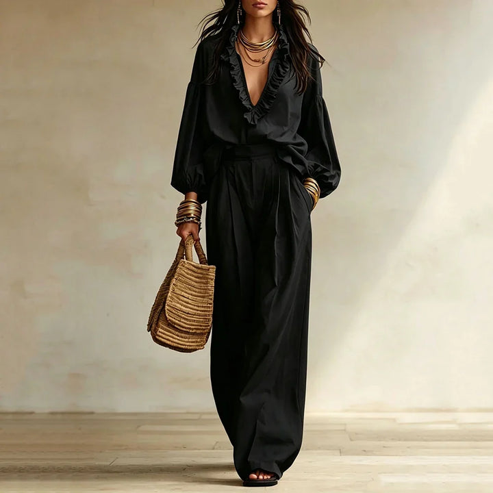 Ruby Elegant Ruffle Trouser Set
