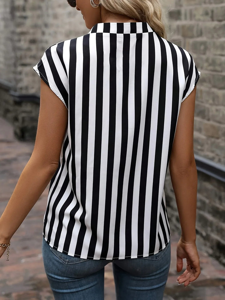 Judy Striped V Neck Blouse
