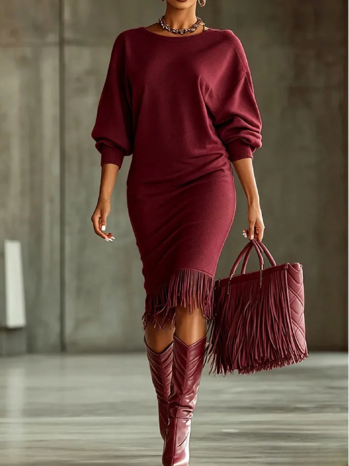Marisol Fringe Hem Sweater Dress
