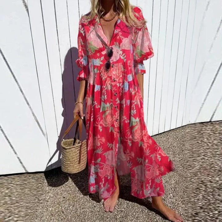 Odessa Casual Printed Long Sleeve Maxi Dress