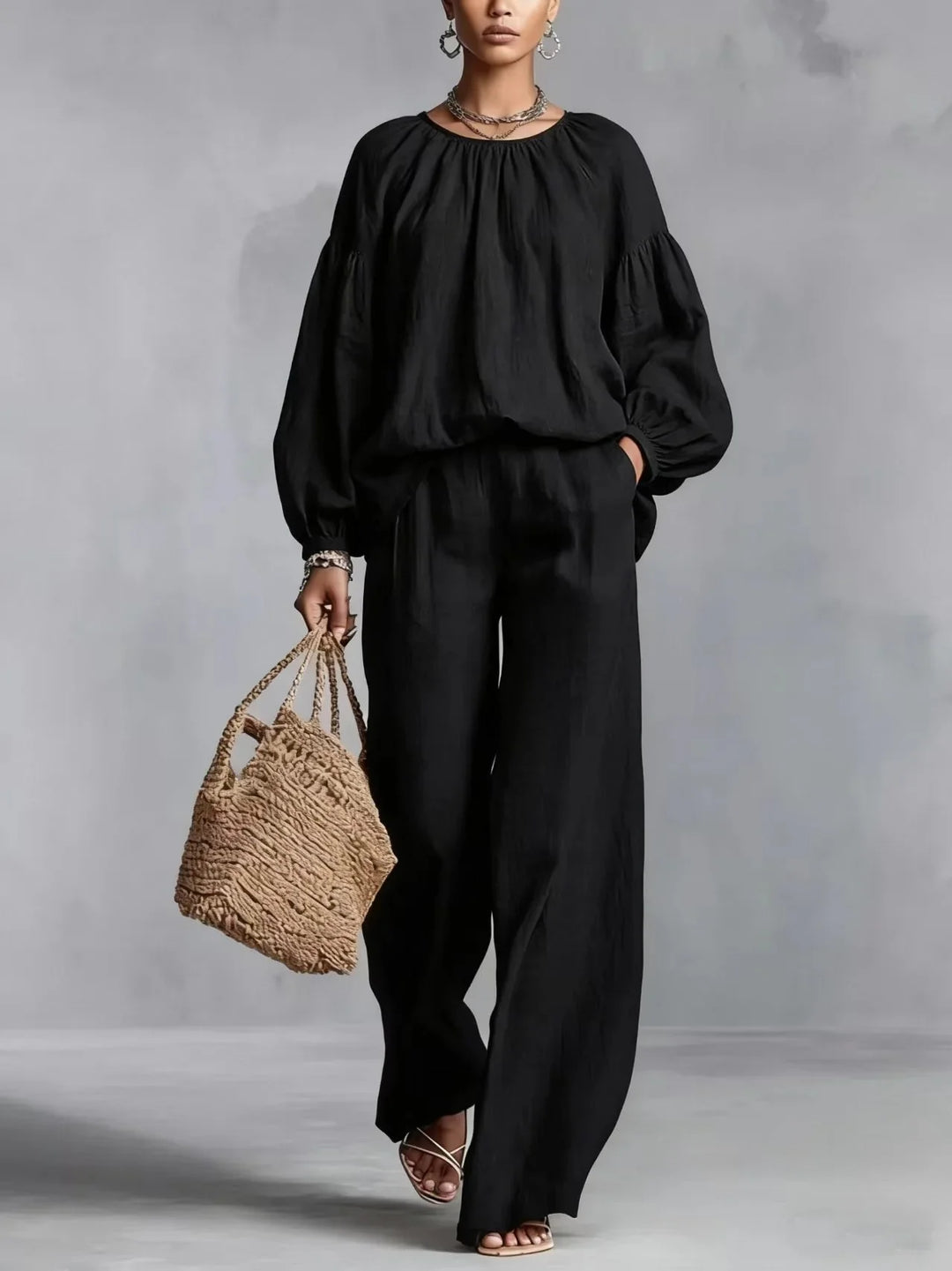 Erin Lantern Sleeve Trouser Set