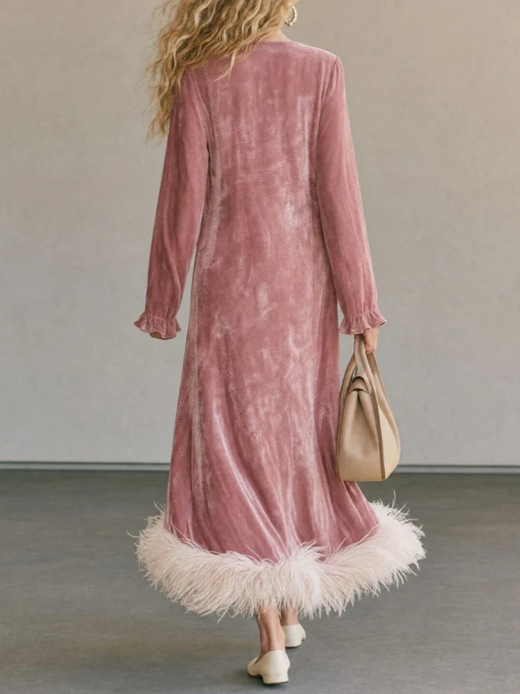 Rosalinde Feather Trim Maxi Dress