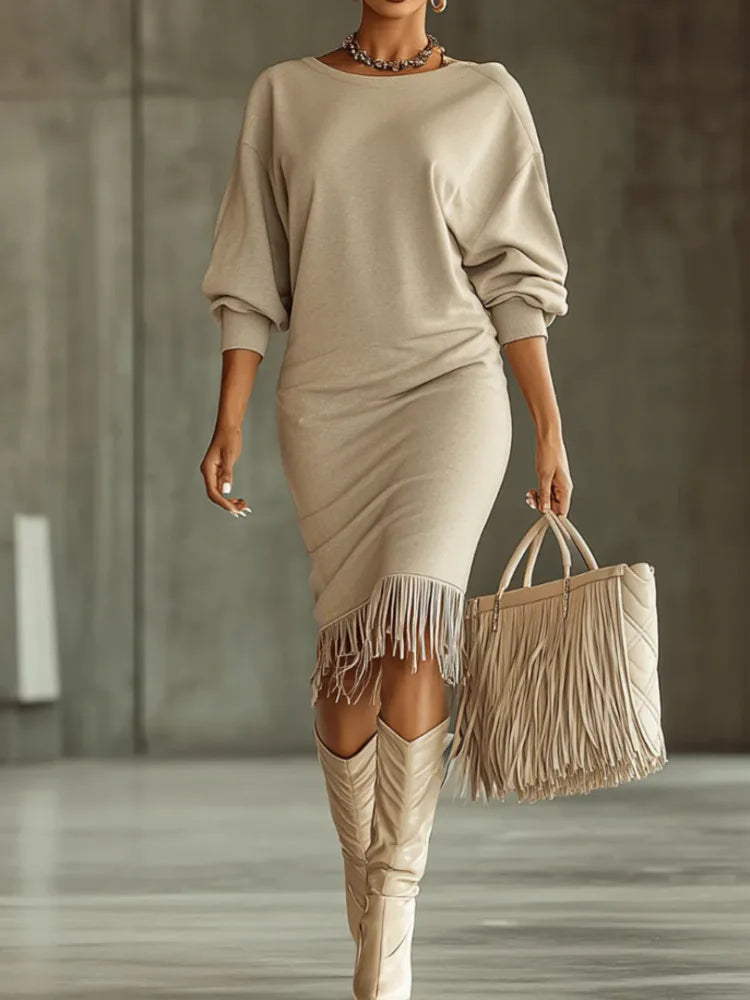 Marisol Fringe Hem Sweater Dress