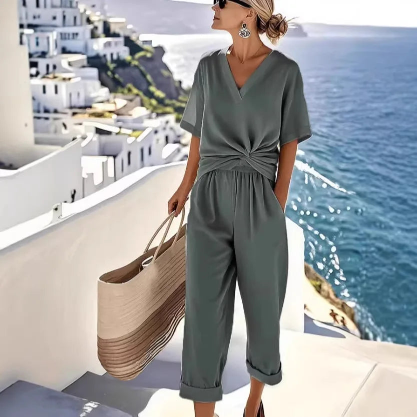 Coraline Casual Tie Waist Relaxed Pants Set