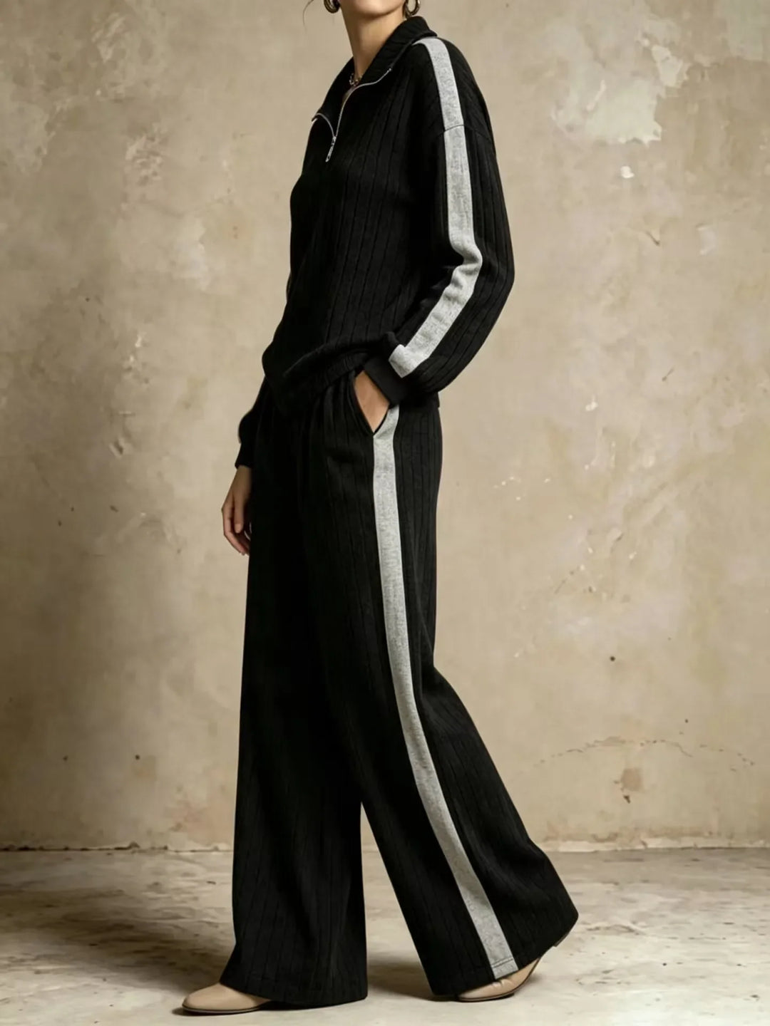 Dahlia Ribbed Half Zip Two Piece Set