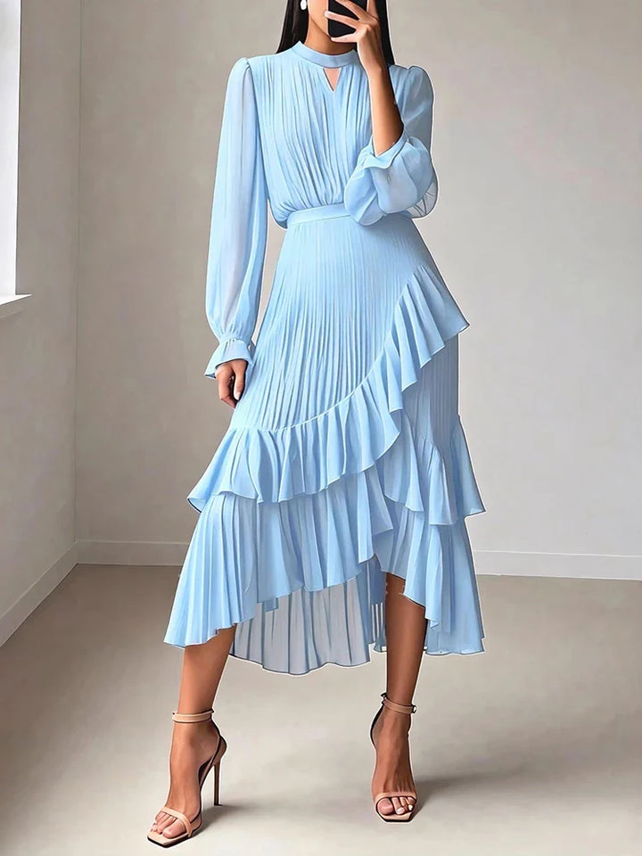 Yvonne Pleated Ruffle Midi Dress