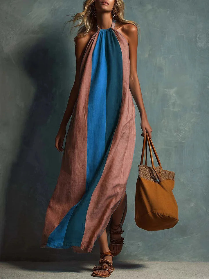 Trista Color Block Halter Maxi Dress