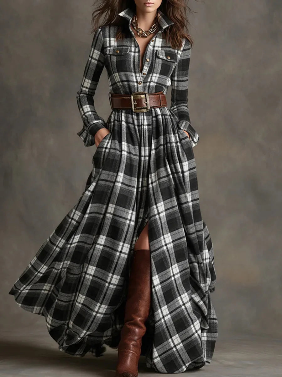 Clementine Plaid Button Maxi Dress