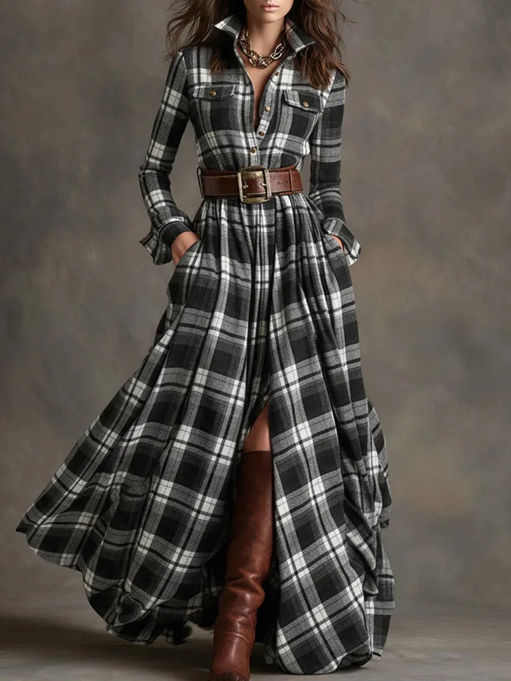 Clementine Plaid Button Maxi Dress