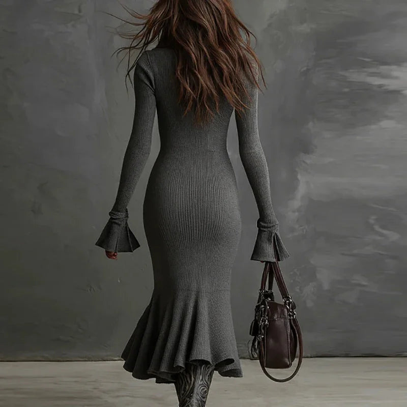 Shannon Ruffle Knit Midi Dress