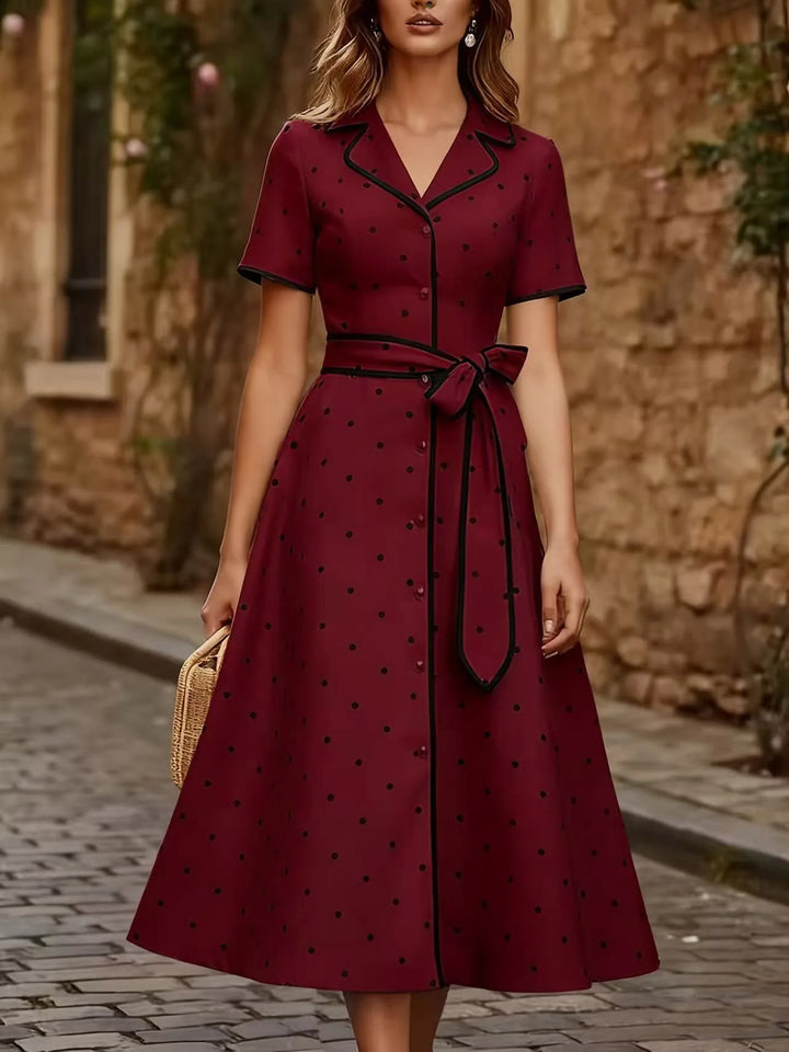 Camellia Elegant French Polka Dot Midi Dress
