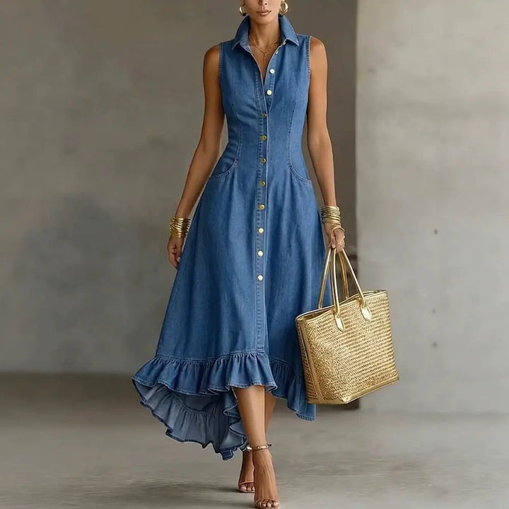 Paige Ruffle Denim Midi Dress