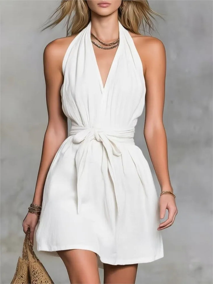 Katherine Drawstring Halter Mini Dress
