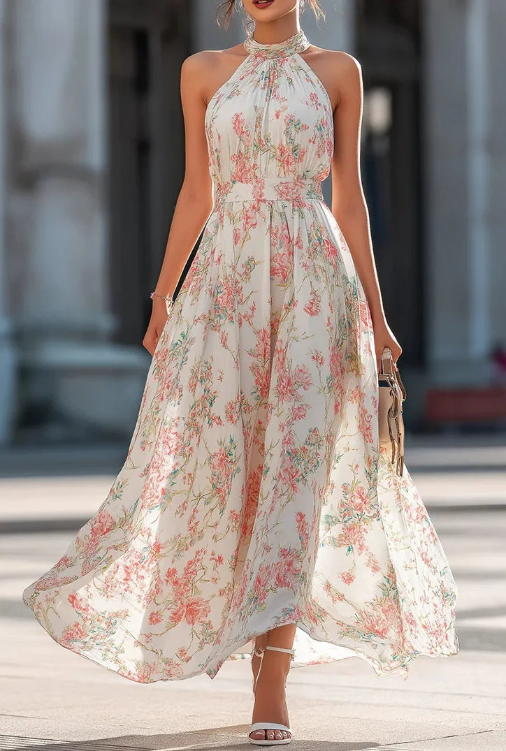halter flowy maxi dress Women's Halter Maxi Dress Flower Deep V Neck Sleeveless Boho Dress Casual Loose Floor Length Baggy Swing Dresses Flowy Lace Beige Wedding Bridesmaid Evening Party Dresses,S at Amazon Women's Clothing store