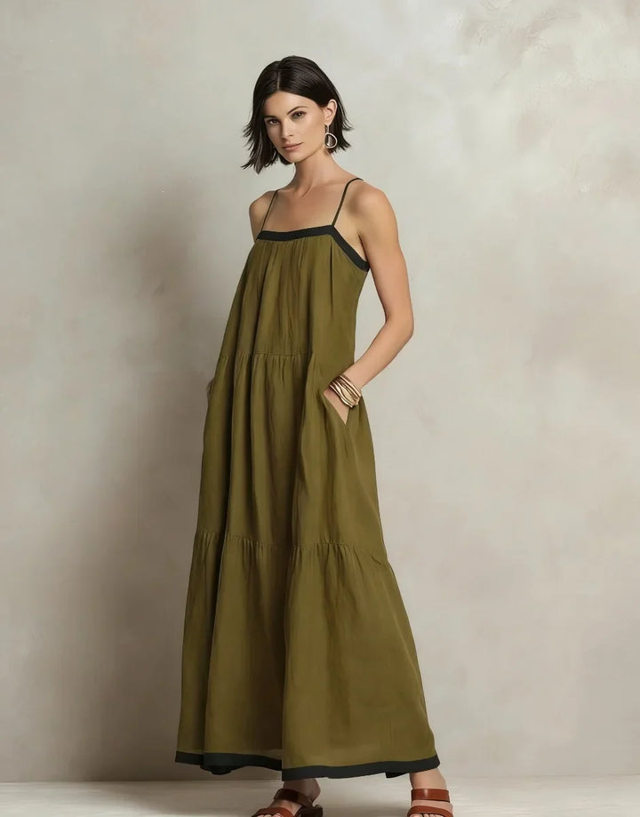 Oriana Bohemian Spaghetti Strap Linen Maxi Dress