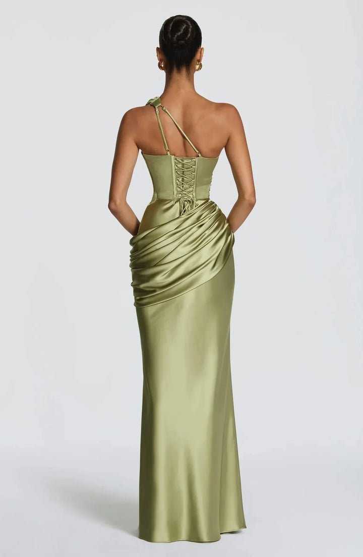 Lavina Ruched Satin Wedding Guest Dress