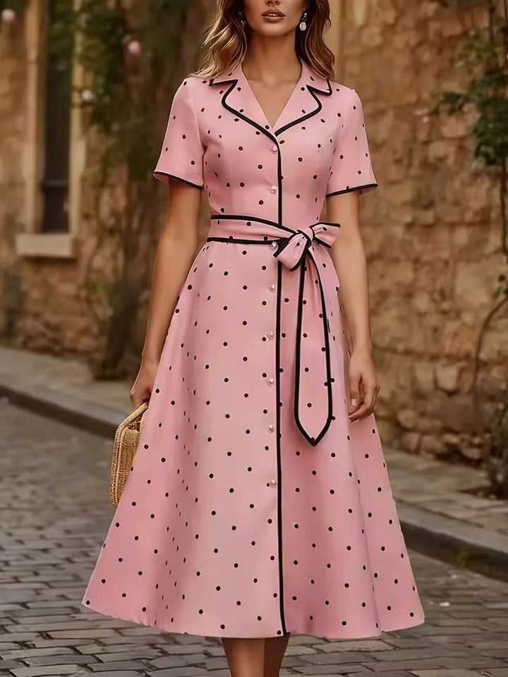 Camellia Elegant French Polka Dot Midi Dress