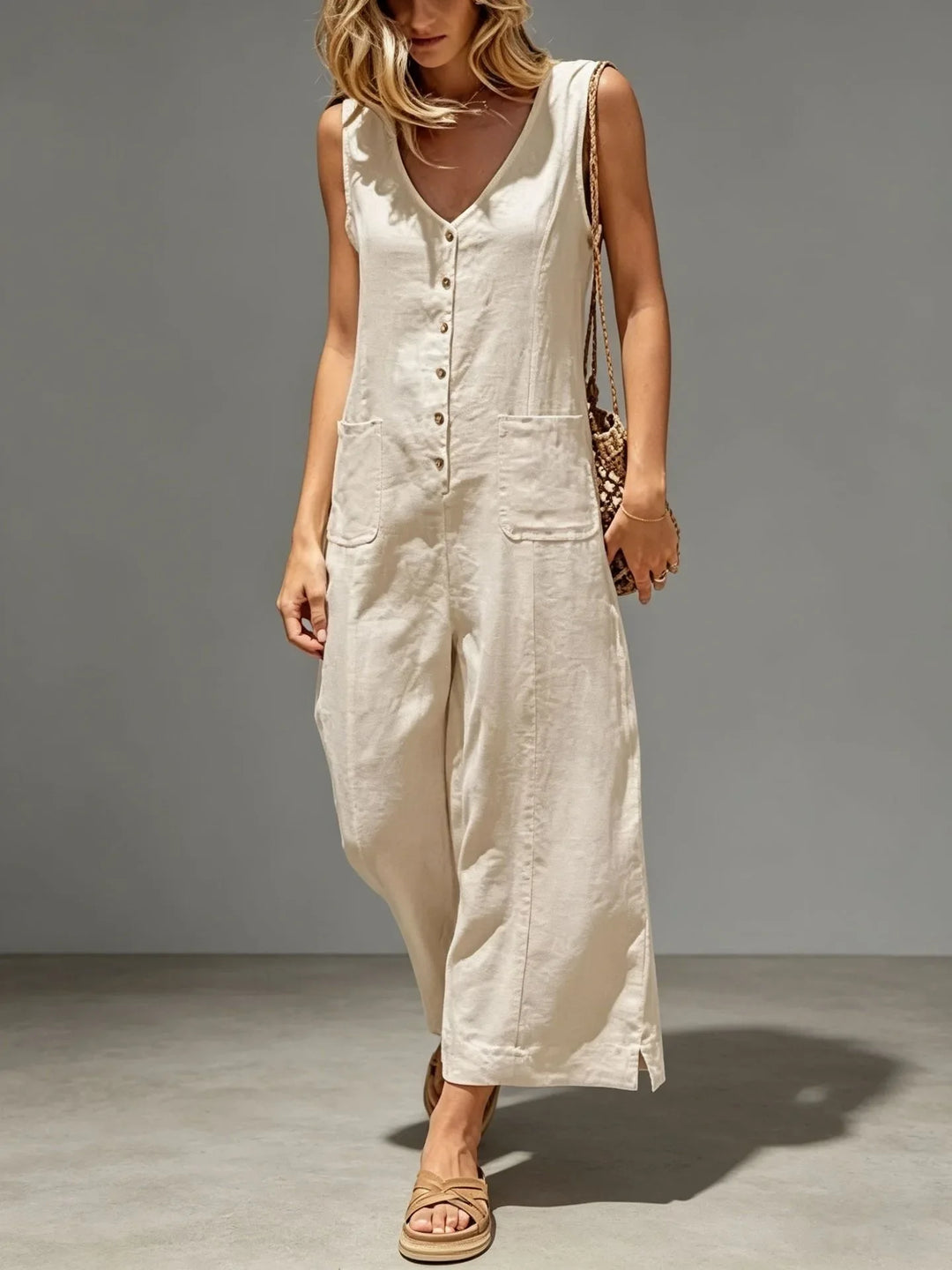 Novalie Breathable Cotton Linen Wide Leg Jumpsuit