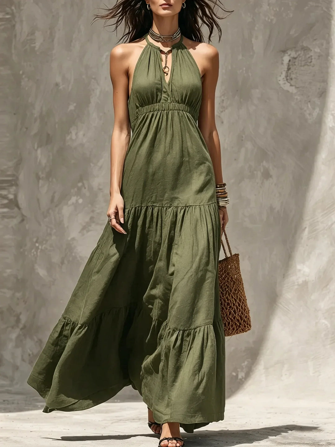Lucielle Bohemian Halter Tiered Maxi Dress