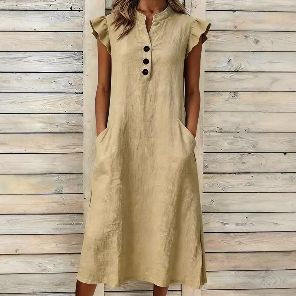 Alarice Petal Sleeve Linen Midi Dress