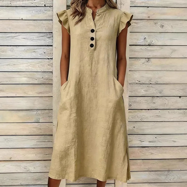 Alarice Petal Sleeve Linen Midi Dress