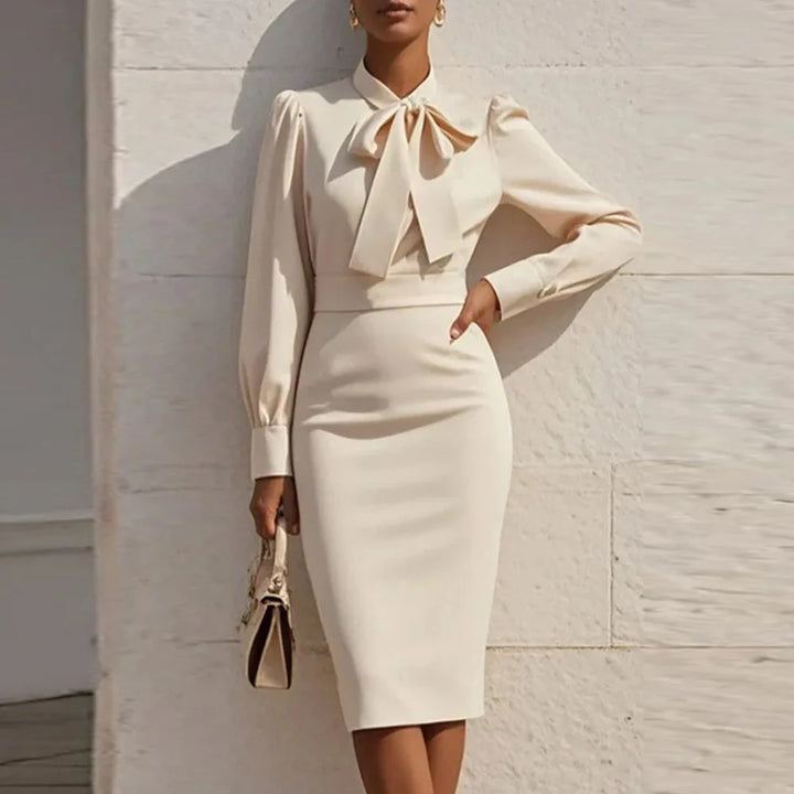 Orlena Elegant Tie Front Bodycon Midi Dress