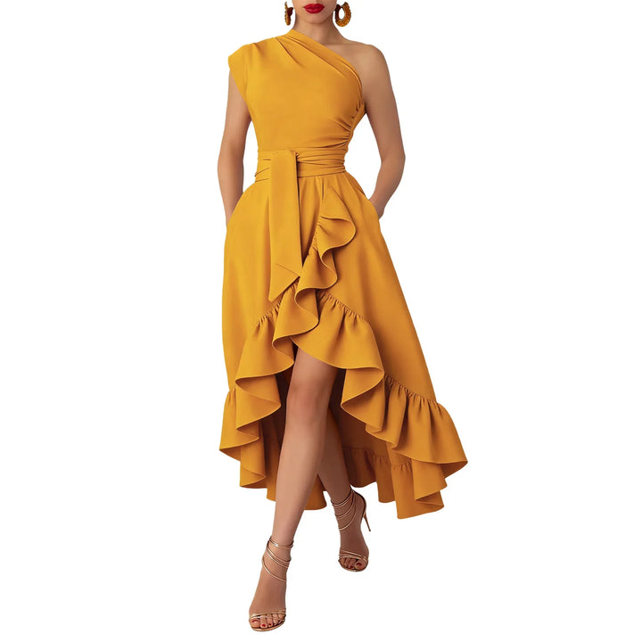 Arlena One Shoulder Ruffle Midi Dress